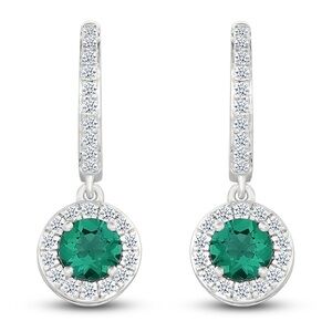 Jared Emerald & White Dangle Hoop Earrings Sterling Silver